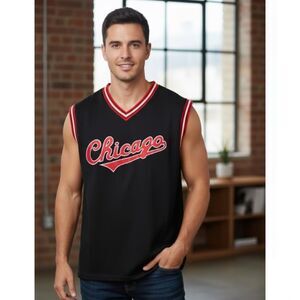 Vintage 90s BOOM Chicago Jersey Tank XXL Black Red Acrylic Retro Bulls Style